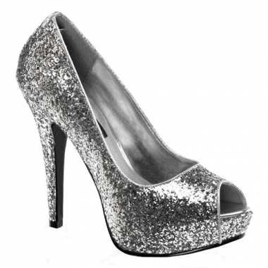 Sexy  Zilveren glitter peep toe pumps schoenen